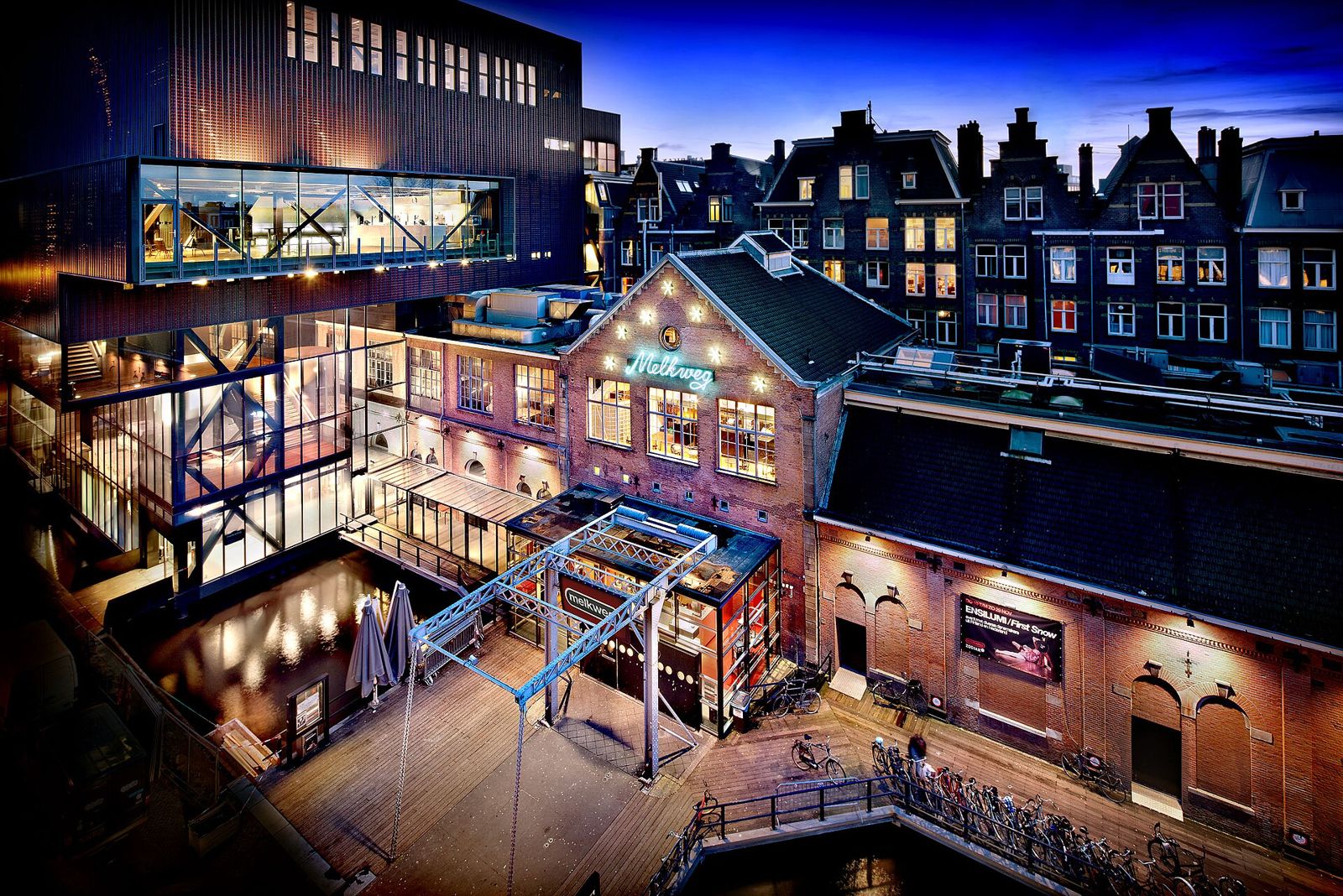 Melkweg and the Rabozaal seen from above, Amsterdam