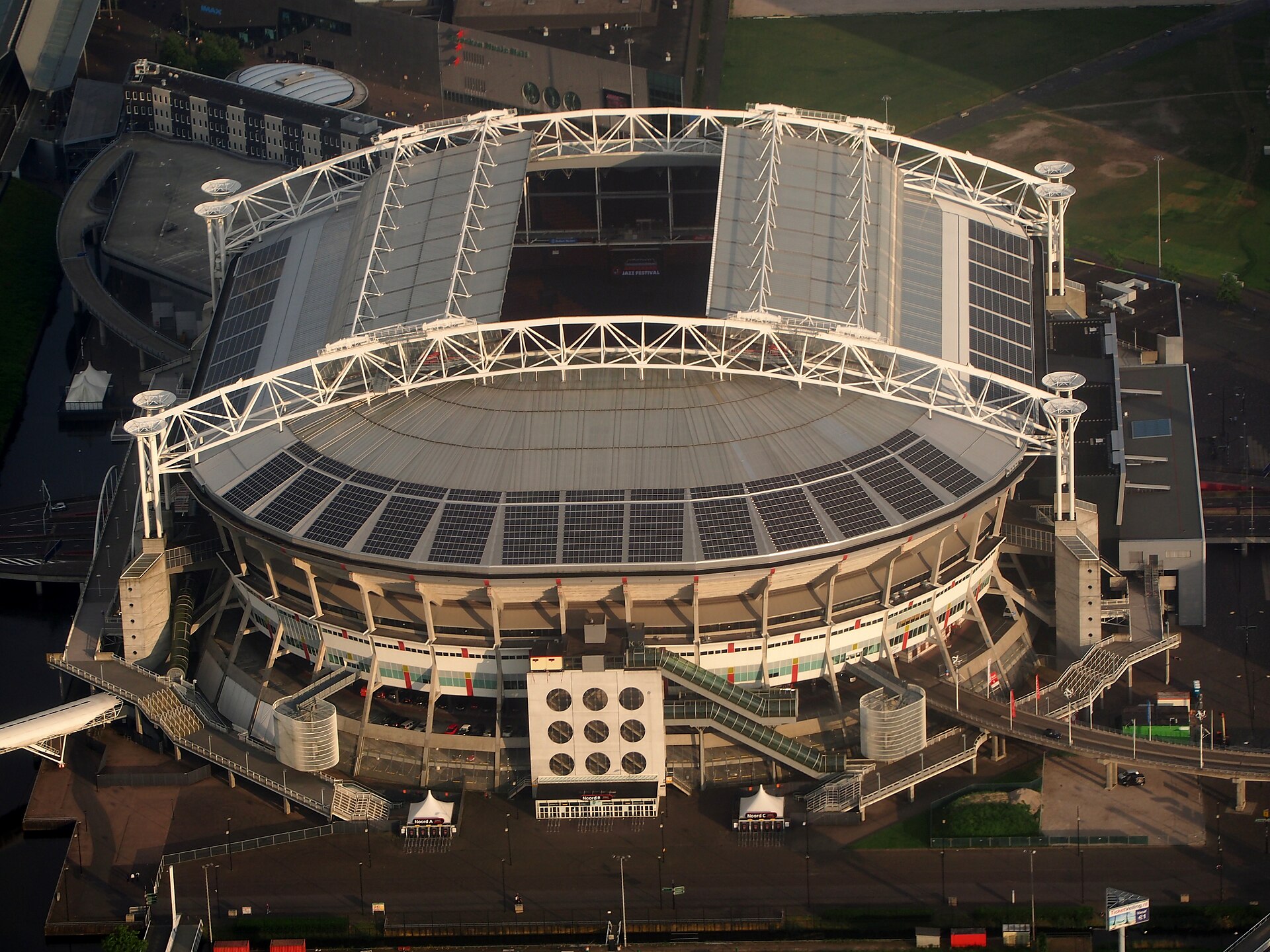 Aerial view of the Johan Cruijff ArenA's roof and stands